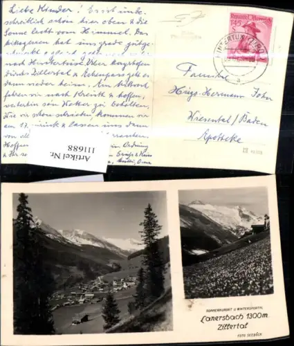 111688,Lanersbach Zillertal MehrbildAk 1959 Bezirk Schwaz