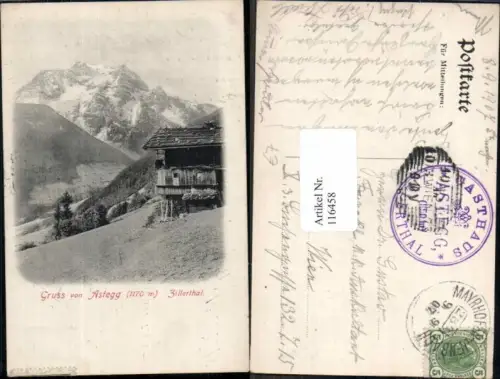 116458,Gruss aus Astegg bei Mayrhofen Gasthaus Zillerthal 1900