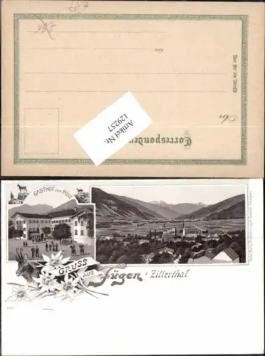 129257,Tolle Litho Gruss aus Fügen im Zillerthal Gasthaus zur Post 1890