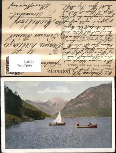 175077,Pertisau a. Achensee Blick geg. Pertisau m. Segelboot Boot Ruderboot
