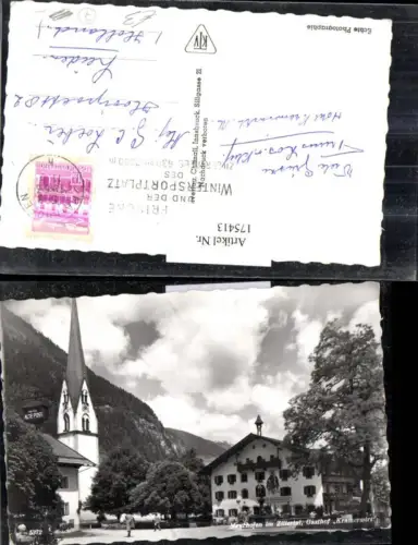 175413,Mayrhofen Ortsansicht Kirche Zillertal Gasthof Kramerwirt