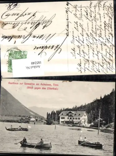 185240,Gasthaus z. Seespitze a. Achensee Blick geg. d. Zillertal Ruderboot Boot