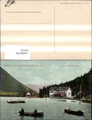 185241,Gasthaus z. Seespitze a. Achensee Blick geg. d. Zillertal Ruderboot Boot