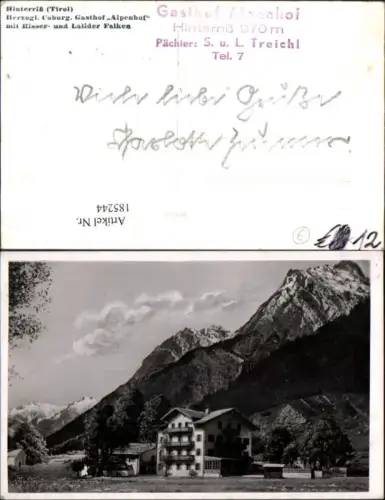 185244,Hinterriss Gasthof Alpenhof Herzogl Coburg m. Risser u. Lalider Falken Foto Ak