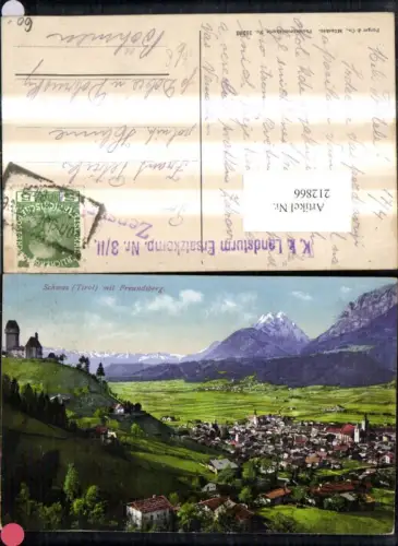 212866,Schwaz Totale m. Freundsberg Feldpost Landsturm Ersatzkomp. 3/2 Zensur pub Purger e Co 13203