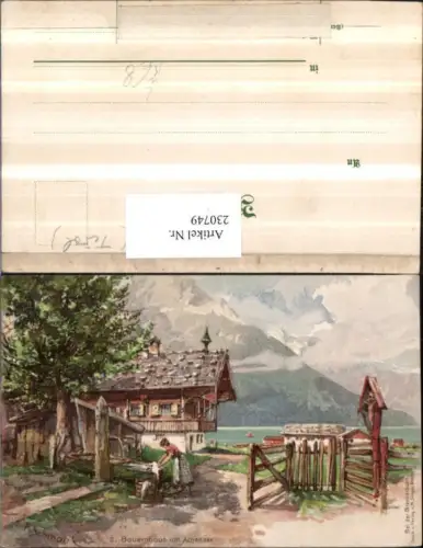 230749,Künstler Litho AK P. Schmohl Bauernhaus am Achensee b. Pertisau Wegkreuz