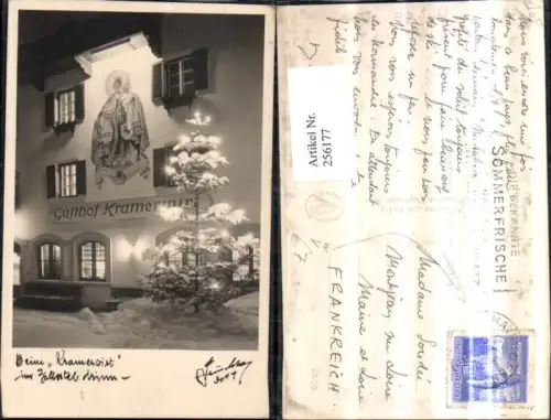 256177,Mayrhofen Beim Kramerwirt Gasthof im Zillertal Winterbild beleuchteter Baum pub Hans Hruschka 3049