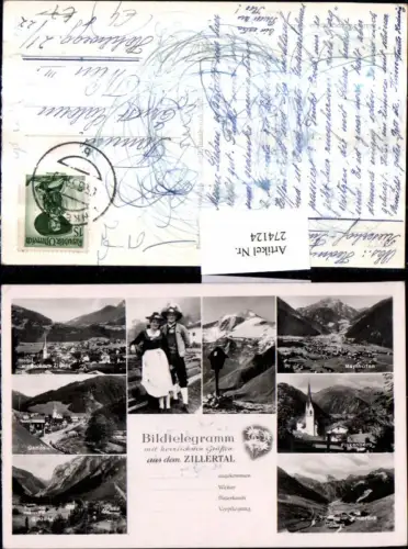 274124,Bildtelegramm Mayrhofen Finkenberg Hintertux Ginzling Gerlos Zell am Ziller Wegkreuz Tracht Mehrbildkarte
