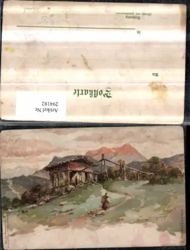 294182,Künstler AK Schmoh Aus dem Tuxertal Almhütte b. Hintertux Bergkulisse