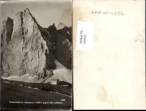 335431,Falkenhütte Berghütte am Spielissjoch b. Hinterriß geg. Laliderer Bergkulisse