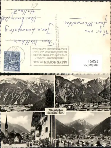 372921,Mayrhofen im Zillertal Totale Kirche Bergkulissen Mehrbildkarte