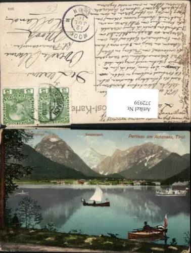 372939,Pertisau am Achensee m. Tristenkopf u. Sonnejoch Bergkulisse Segelboot Boot