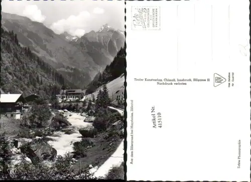 415110,Zillergrund b. Mayrhofen Fluss Häuser Bergkulisse