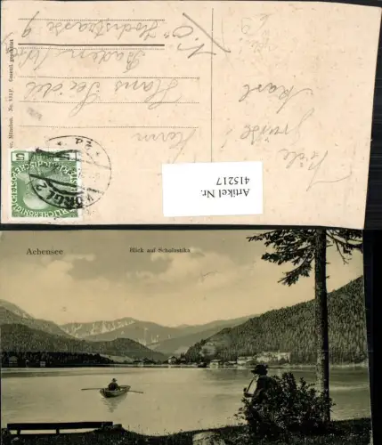 415217,Seltene AK Achensee See m. Scholastika Mann m. Pfeife Ruderboot Bergkulisse