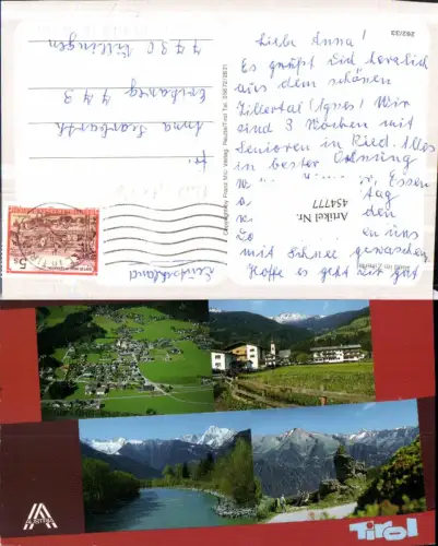 454777,Ried im Zillertal Totale Fluss Bergkulisse Mehrbildkarte