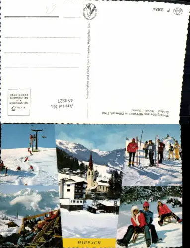 454827,Hippach im Zillertal Kirche Skifahrer Rodel Mehrbildkarte