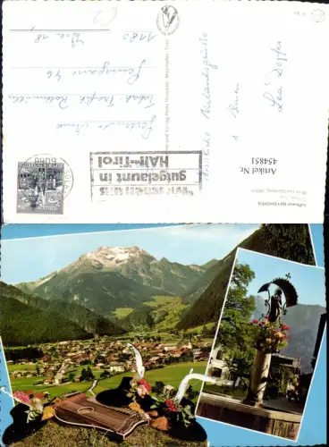 454851,Mayrhofen Totale m. Grünberg Brunnen Zither Mehrbildkarte