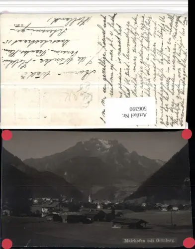 506390,Foto AK Mairhofen Mayrhofen Totale m. Grünberg Bergkulisse