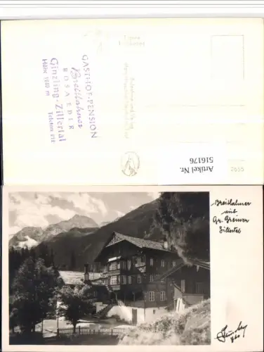 516176,Gasthof Breitlahner b. Ginzling m. Greiner Bergkulisse pub Hurschka 760