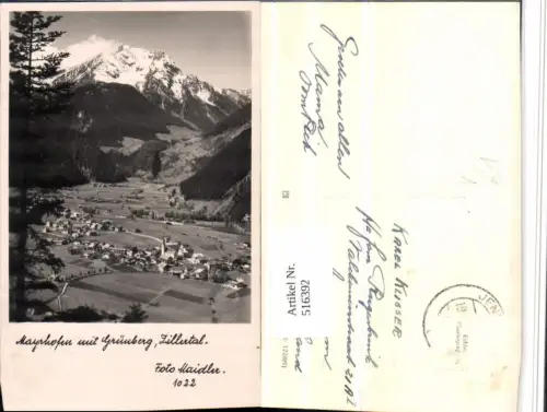 516392,Mayrhofen Totale m. Grünberg Bergkulisse pub Foto Maidler 1022