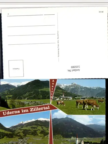 519289,Uderns Totale Kirche Rinder Bergkulisse Mehrbildkarte