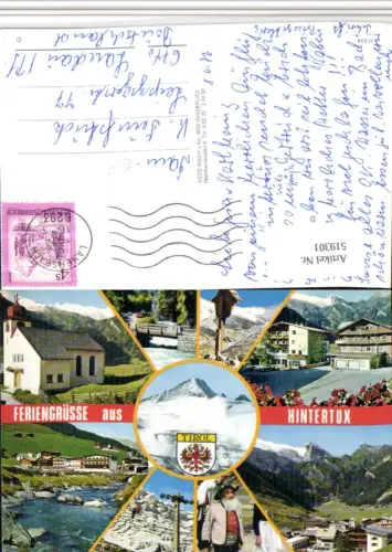 519301,Hintertux b. Tux Totale Kirche Sessellift Mehrbildkarte