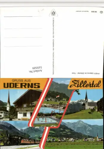 519329,Uderns im Zillertal Totale Kirche Freibad Eisenbahn Mehrbildkarte