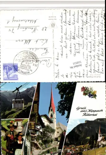 519511,Hippach im Zillertal Totale Seilbahn Tracht Mehrbildkarte