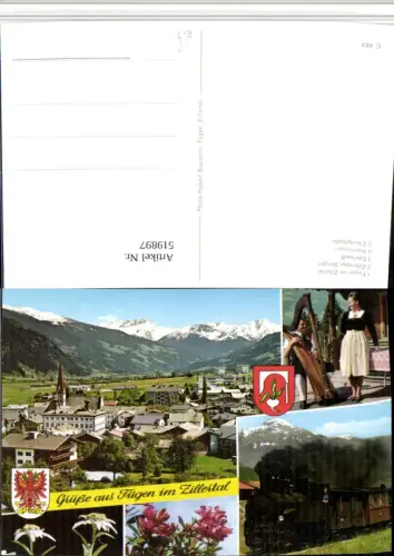 519897,Fügen im Zillertal Totale Zillertalbahn Harfe Tracht Mehrbildkarte