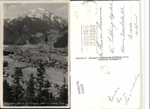 524229,Mayrhofen Totale m. Grünberg Bergkulisse