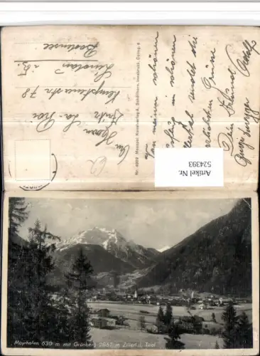 524393,Mayrhofen Totale m. Grünberg Bergkulisse