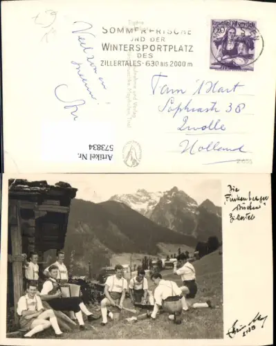 573834,Foto Ak Finkenberg Zillertal Die Finkenberger Brüder Männer Tracht pub Hruschka 2138
