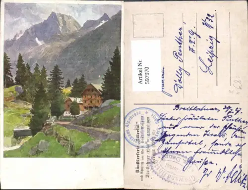 597970,Künstler Ak Edo v. Handel-Mazzetti Zillertal Ginzling Breitlahner geg. d. Greiner