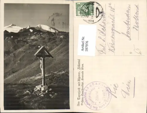 597976,Foto Ak Am Tuxerjoch m. Alperer Zillertal Hintertux Tux Wegkreuz