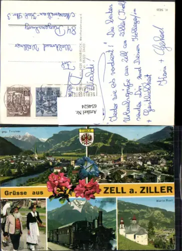 654624,Mehrbild Ak Zell am Ziller Zillertal Seilbahn Eisenbahn Dampflok Tracht