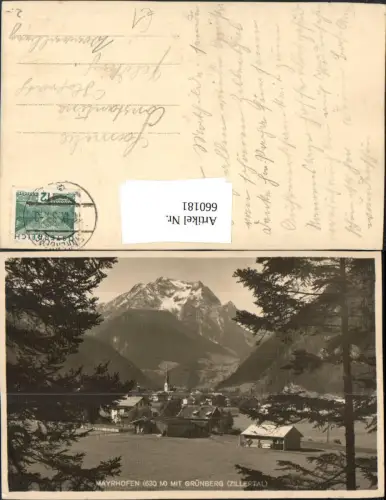 660181,Foto Ak Mayrhofen mit Grünberg Zillertal