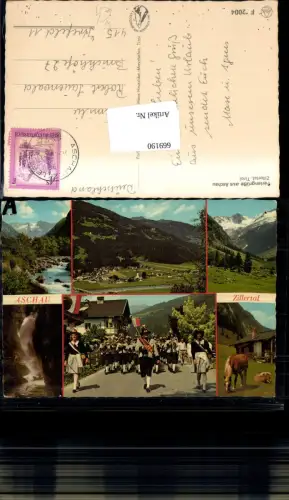 669190,Mehrbild Ak Aschau im Zillertal Trachtenmusikkapelle Wasserfall Pferde