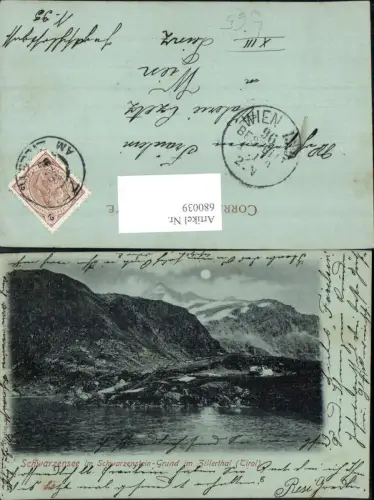 680039 Zillertal Mond Lithographie Schwarzensee Mayrhofen Schwarzenstein-Grund