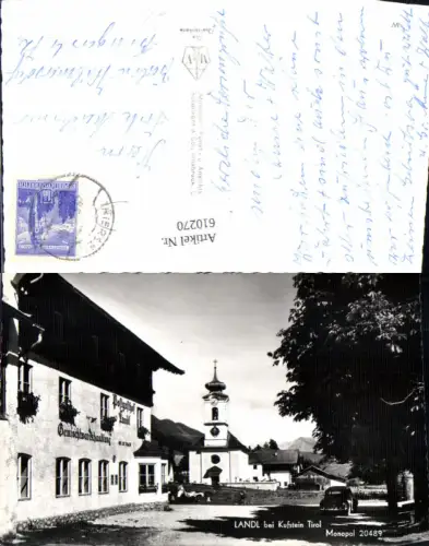 610270,Foto Ak Landl b. Kufstein Postgasthof Landl Kirche VW Käfer