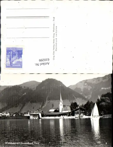 610299,Foto Ak Walchsee m. Strandbad Segelboot Segeln