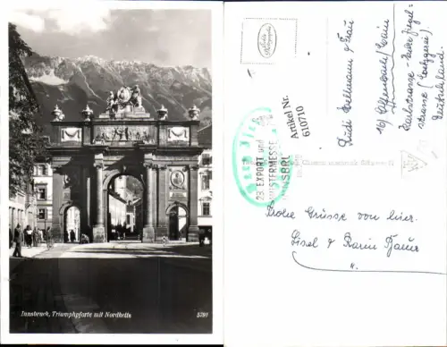 610710,Foto Ak Innsbruck Triumphpforte m. Nordkette