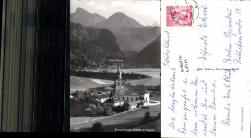 610716,Foto Ak Unken i. Pinzgau Kirche u. Schloss Oberrain