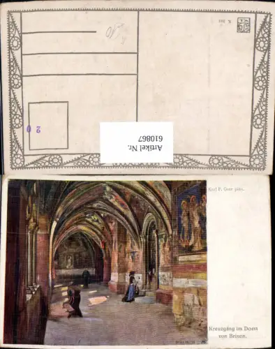 610867,Künstler Ak Karl F. Gsur Kreuzgang Dom Brixen Innenansicht