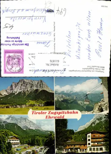 611876,Mehrbild Ak Ehrwald Talstation m. Alpenhotel Campingplatz Tiroler Zugspitzbahn Seilbahn Gondel