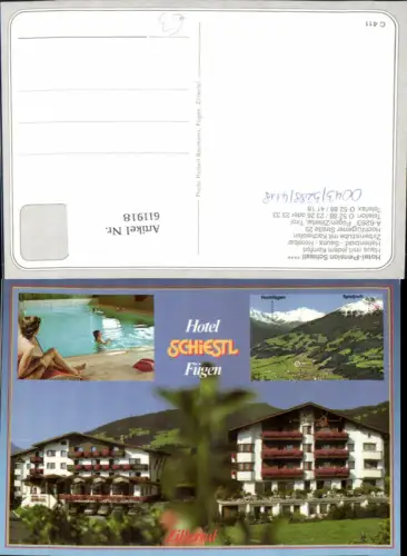 611918,Mehrbild Ak Fügen Zillertal Hotel Pension Schiestl Hallenbad Totale