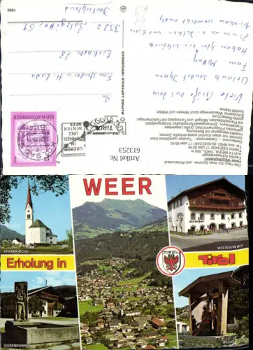 613253,Mehrbild Ak Weer Tirol Hotel Weererwirt Dorfbrunnen Bildstock Kirche pub Alpine Luftbild 1690