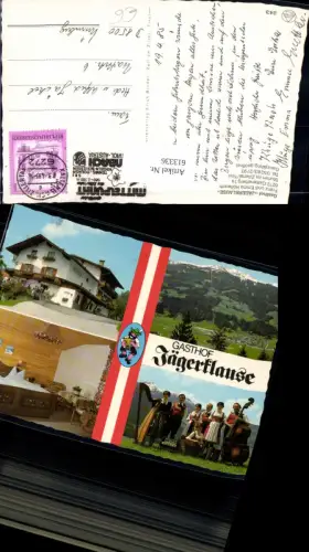 613336,Mehrbild Ak Stumm i. Zillertal Gasthof Jägerklause Musikgruppe Tracht Musik