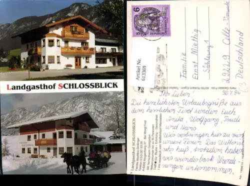 613369,Mehrbild Ak Wörgl Tirol Landgasthof Schlossblick Pferdeschlitten Winteransicht
