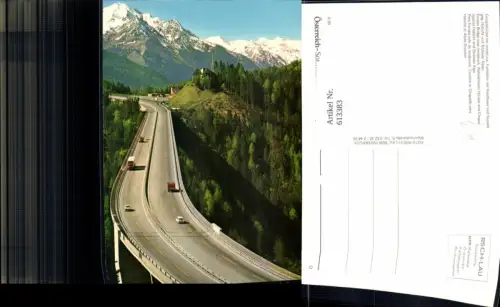 613383,Europabrücke b. Innsbruck Brücke Fahrbahn m. Rasthaus u. Kapelle geg. Habicht u. Stubaier Alpen