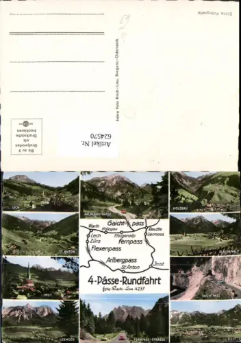 624570,Mehrbild Ak 4 Pässe Rundfahrt Gaichtpass Arlbergpass Flexenpass Fernpass